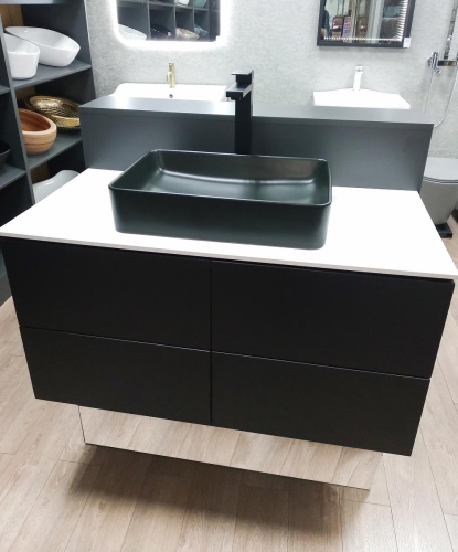 Тумба подвесная Vela Бланка 100П 4 ящика черный матовый (открывание нажатием) TU57101