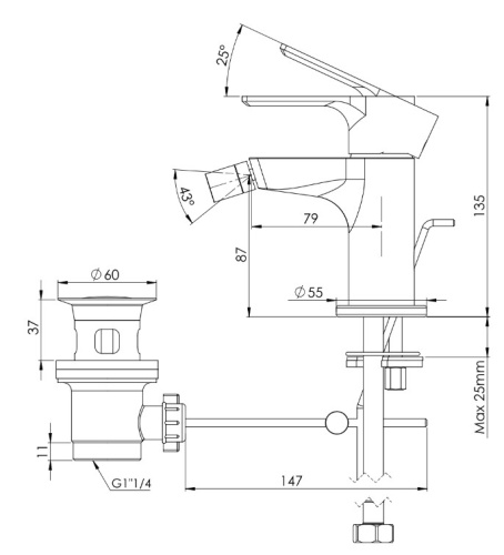 Смеситель для биде Mariani Kali A16493KL12