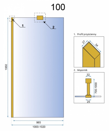 Душевая стенка Rea Aero Gold 100x195 K8440