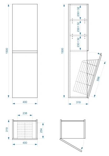 Пенал подвесной Vela Мира 40ПБК (бельевая корзина) петли левые RS633488