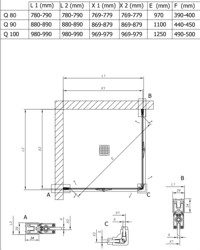 Душевой уголок Kolpa-San Polaris Fold Q 80 black transparent 516120