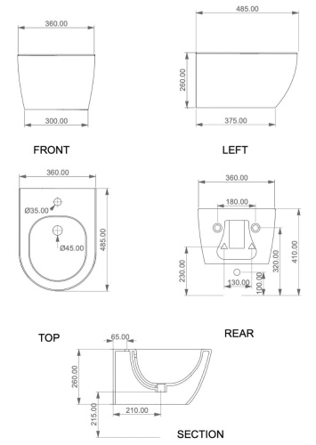 Биде подвесное GSG Ceramic Design Like LKBISOXXS001 укороченное
