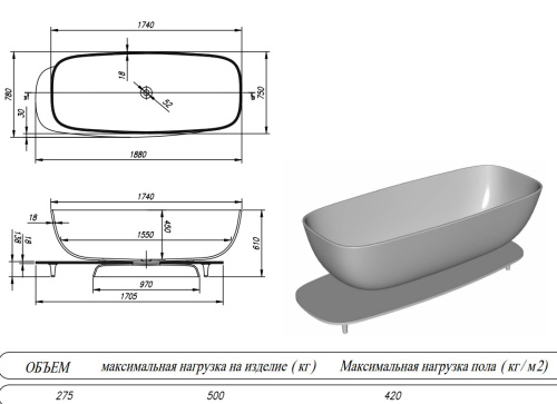 Ванна из искусственного камня Kolpa-San Milo FS 174x75 Green
