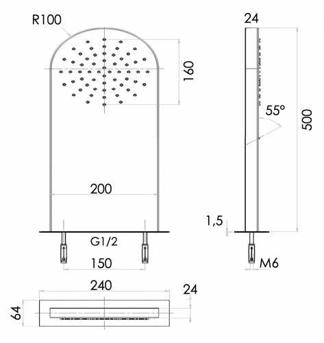 Верхний душ настенный 50x20 см Remer 350MMX