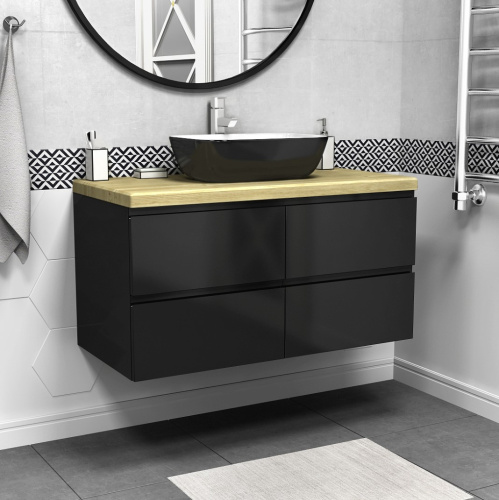 Тумба подвесная Vela Мира 100П 4 ящика (черный матовый) TU37109