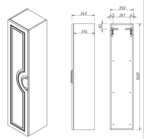 Пенал подвесной Caprigo Valletta L 35350L-SF019