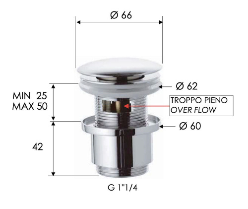 Донный клапан с переливом 1”1/4 Remer 905CC2114CFP, черный брашированный хром