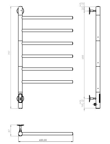 Полотенцесушитель электрический Vincea VTD-1S2CE 43x80