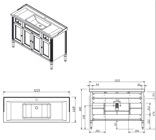 Тумба напольная Caprigo Albion Concept 120 34016-TP811