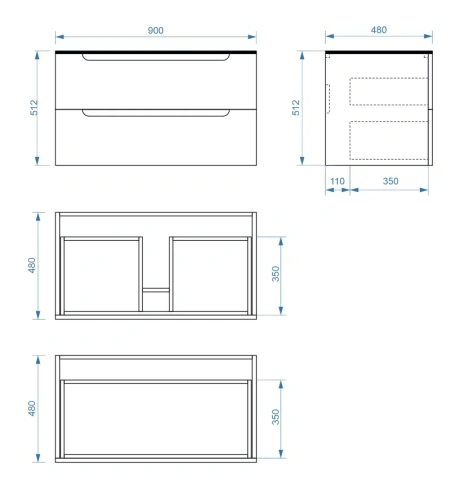 Тумба подвесная Vela Венеция 90П под столешницу белый матовый TU27150