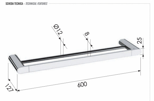Полотенцедержатель двойной 60 см Remer Lounge LN33BO, белый матовый