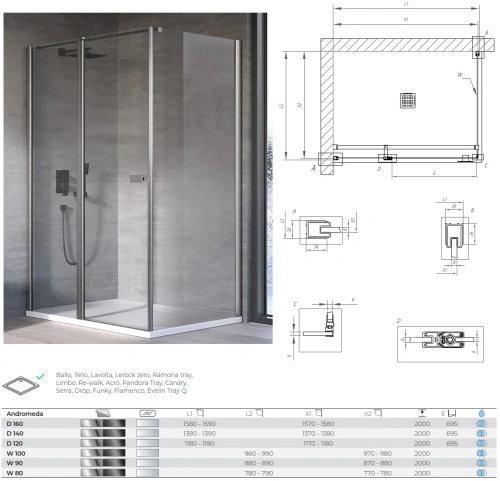 Душевая дверь Kolpa-San Andromeda D 120 silver brill transparent 516540