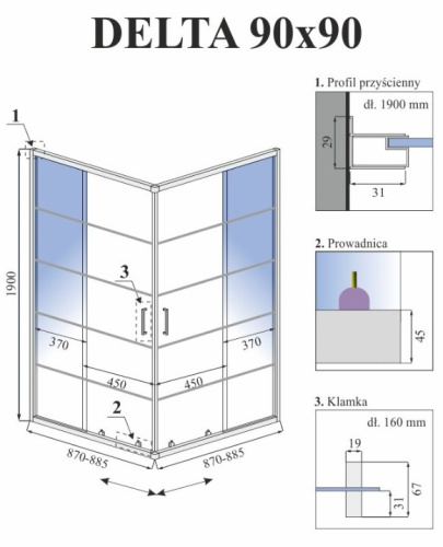 Душевой уголок Calani Delta 90x90 Black CAL-K6521