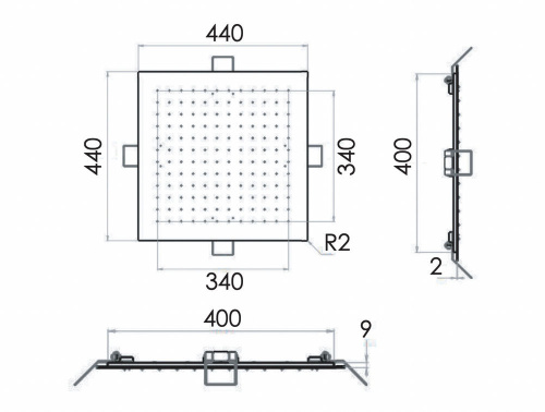 Верхний душ потолочный 44 см Remer INOX SS357EFS44