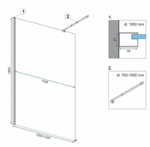 Душевая стенка Rea Aero Ombre Black 120x195 K2462