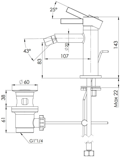 Смеситель для биде Remer Metrica MC20