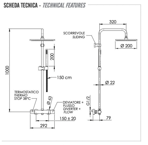 Душевая система Remer EQ32X7MMM20BO, белый матовый