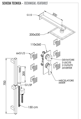 Душевая система Remer Absolute AU93S01UFS20