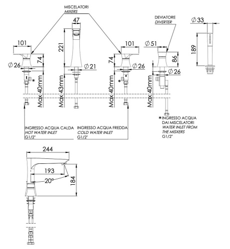 Смеситель для ванны Daniel Diva DV4491CR