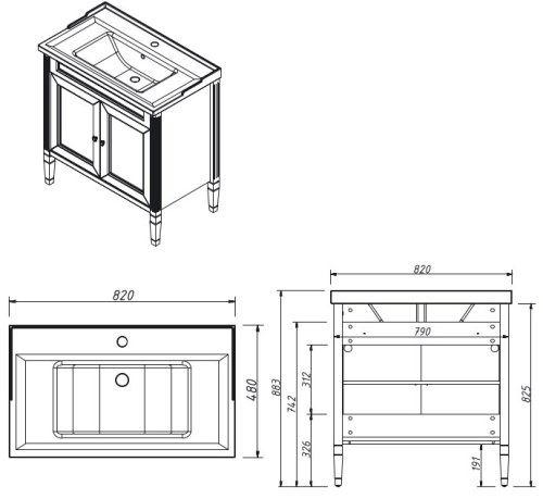 Тумба напольная Caprigo Albion Concept 80 34012-SF022