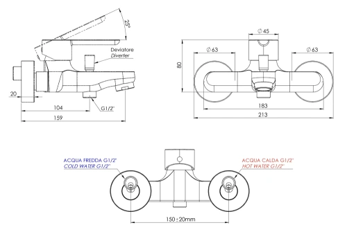 Смеситель для ванны Mariani Winter B00212WN