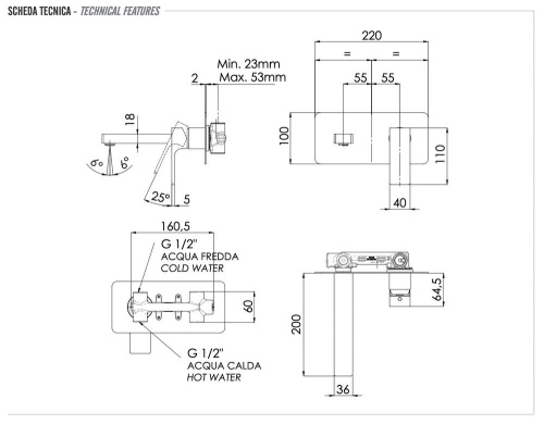 Смеситель для раковины Remer Absolute AU15DO, золото глянцевое