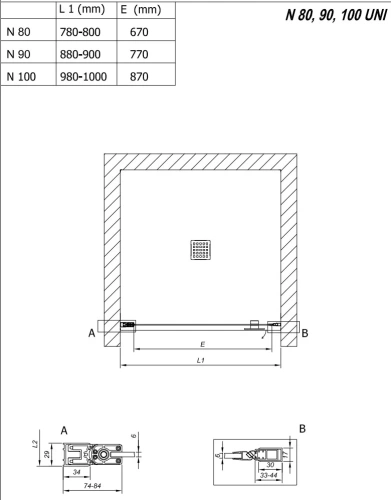 Душевая дверь Kolpa-San Andromeda N 90 black transparent 516760