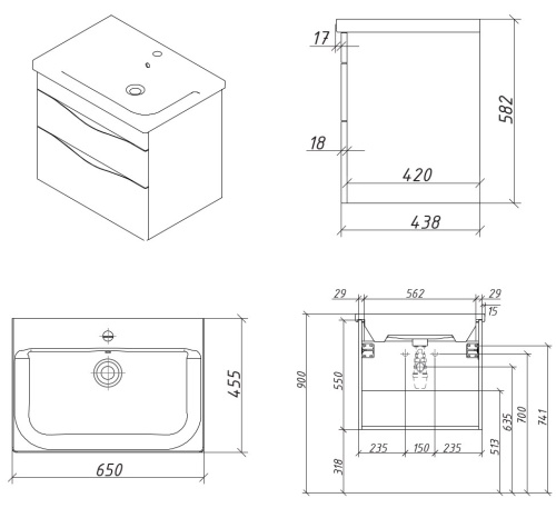 Тумба подвесная Caprigo Lento 65 36210-SF026