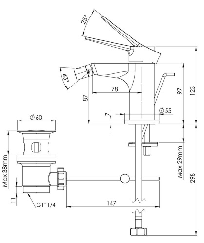 Смеситель для биде Remer Slash SL20NO, черный матовый