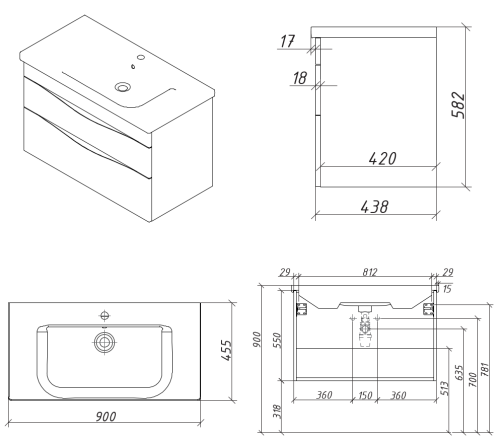 Тумба подвесная Caprigo Lento 90 36213-SF028