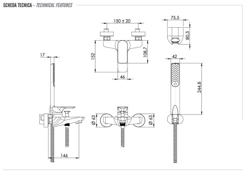 Смеситель для ванны Remer Infinity I02
