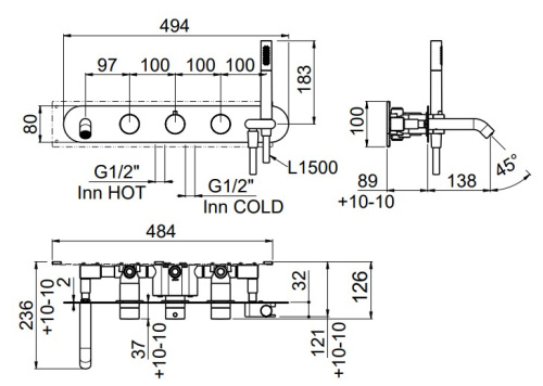Смеситель для ванны Carimali ilTondo 0-ITD6101EST-CR