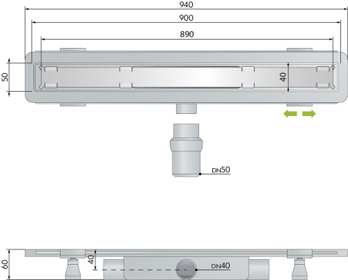 Душевой трап OMP Tea Renova Unseen 90 см 5953.305.8