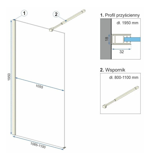 Душевая стенка Rea Aero Ombre white 110x195 K2465
