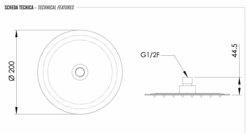 Верхний душ с шарнирным соединением 20 см Remer 357UFM20NOX, черный матовый