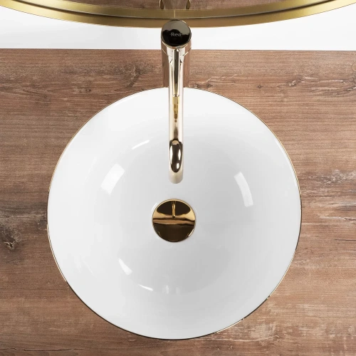 Умывальник Rea Stella gold brush white U9087