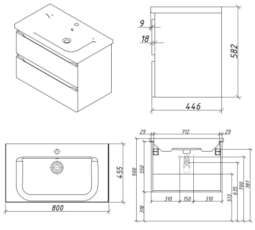 Тумба подвесная Caprigo Forte 80 36112EML-B231