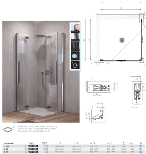 Душевой уголок Kolpa-San Polaris Fold Q 90 silver brill transparent 516100