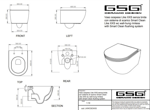 Унитаз подвесной GSG Ceramic Design Like LKWCSOXXS001 укороченная