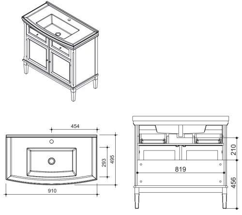 Тумба напольная Caprigo Jardin 90 10413-B036