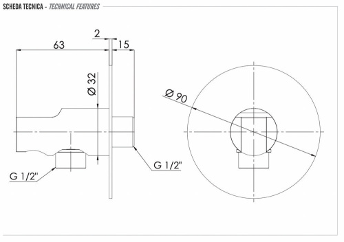 Держатель ручного душа с подключением Remer 337XCFP, черный брашированный хром
