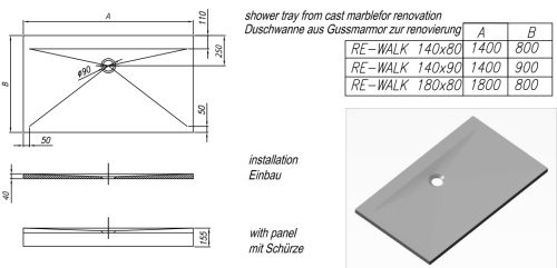 Душевой поддон Kolpa-san Re-walk 140x80 white 597250