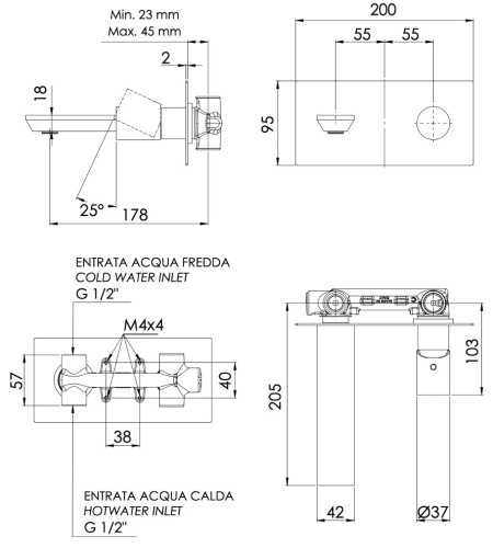 Смеситель для раковины Remer Edge EG515BG, золото брашированное