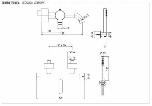 Смеситель для ванны Remer X Style INOX SSXT02, нержавеющая сталь