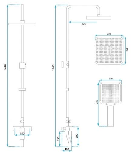 Душевая система Rea Argus gold matt P7841