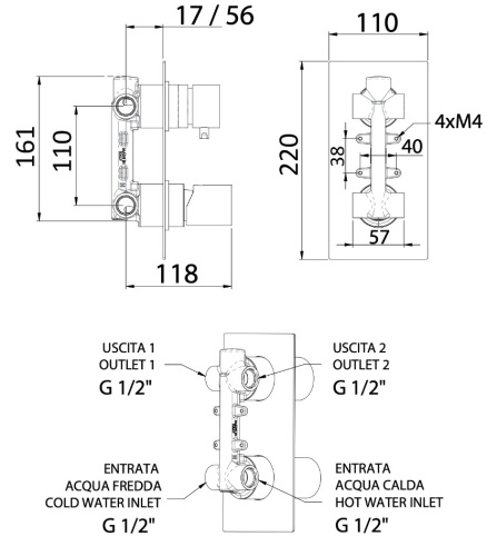 Смеситель для душа Remer Edge EG592CFP, черный брашированный хром