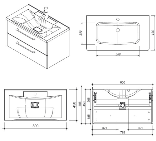 Тумба подвесная Caprigo Accord 80 2212-SF026