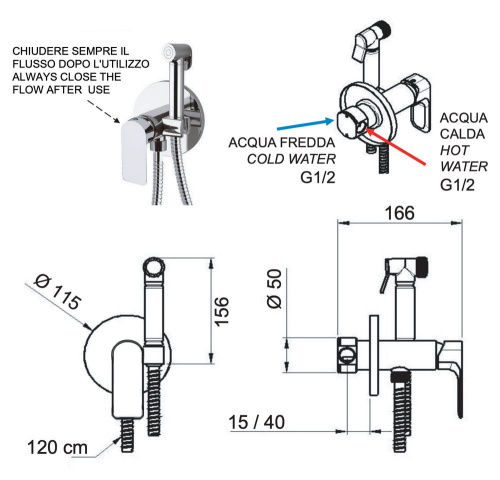 Гигиенический душ Remer Infinity I65WBG, золото брашированное