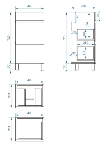 Тумба напольная Vela Мира 40Н ящики под Alice TU27153
