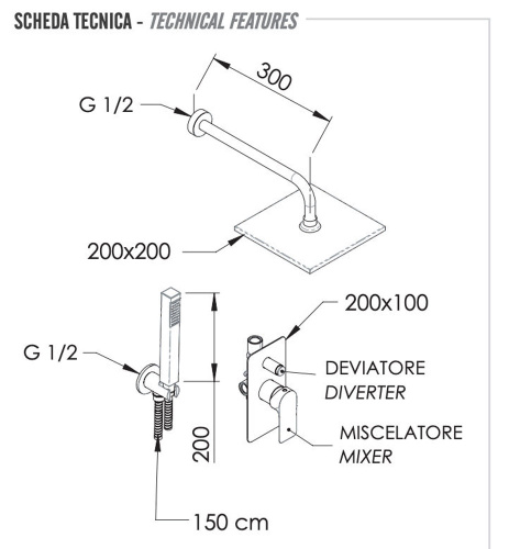 Душевая система Remer Infinity I09S08ONO, черный матовый